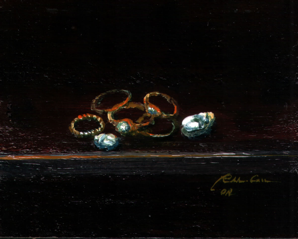 Museo EPDO Oristano - I cinque anelli e i due Scarabei  - Dipinto di Roberto Cau