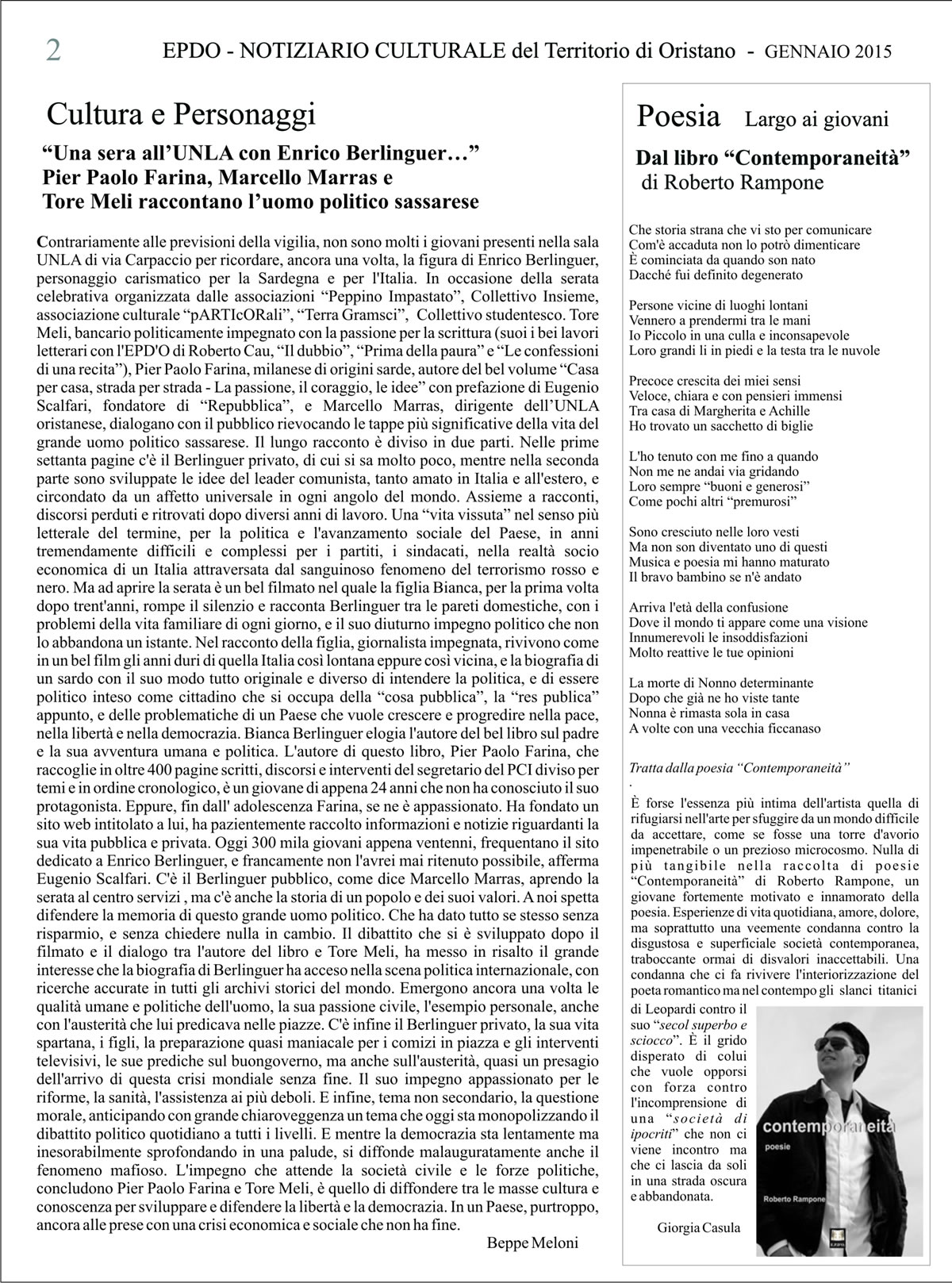 Notiziario Culturale EPDO - Oristano